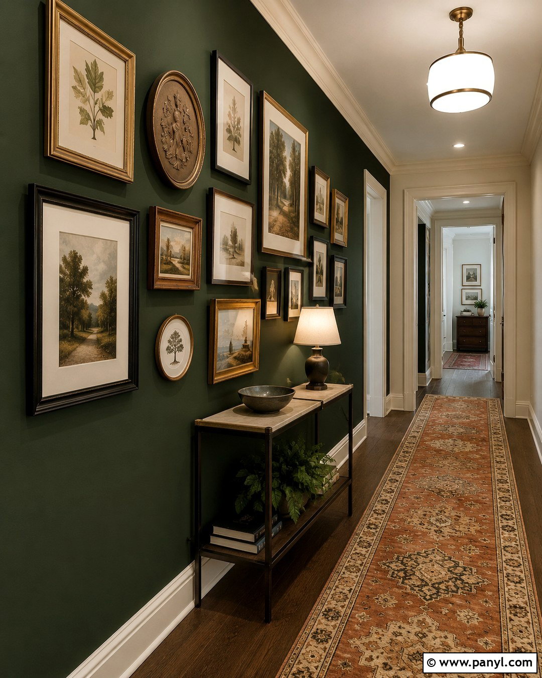 Dark Green Gallery Wall Hallway - 20 Best Green For Accent Wall Ideas