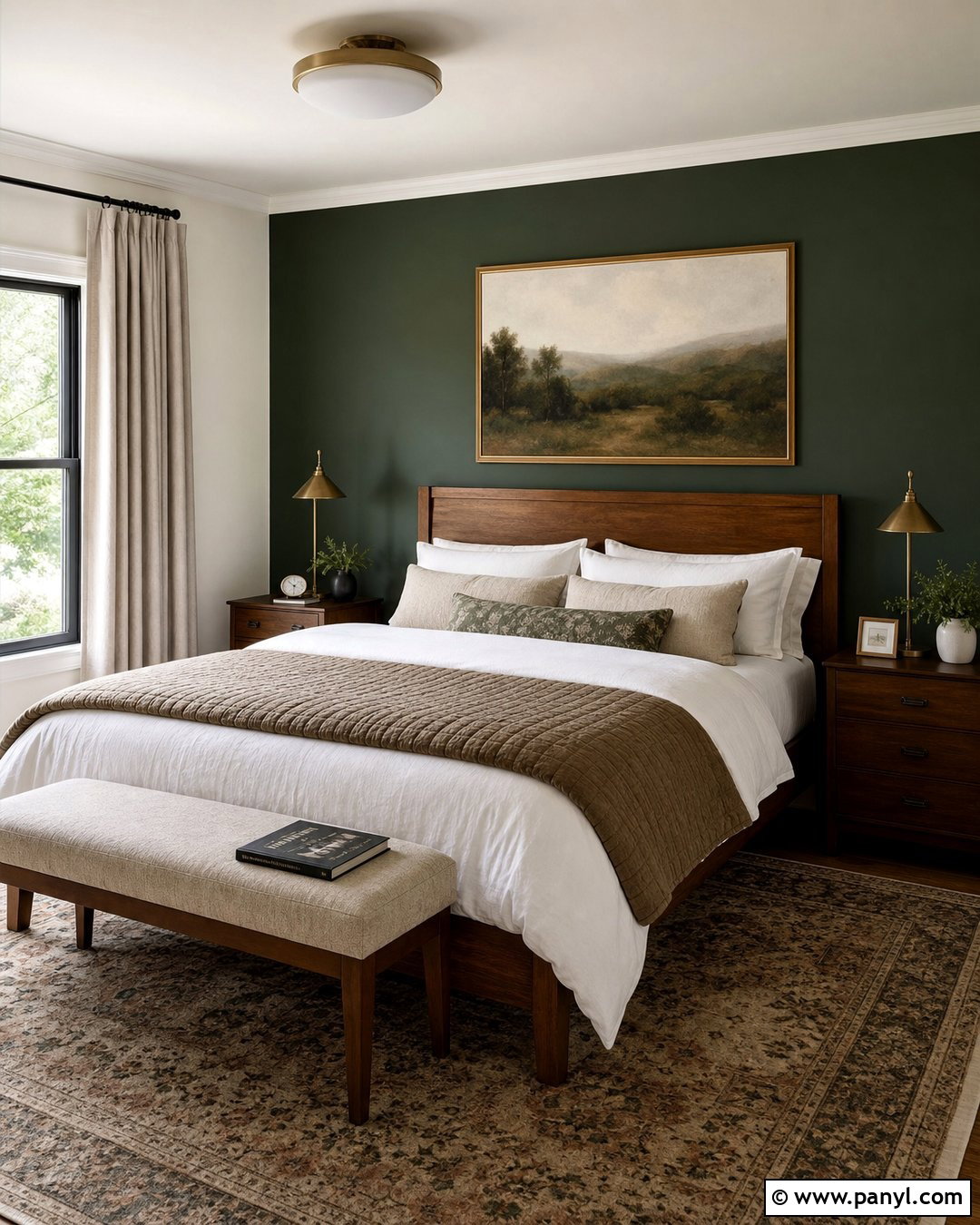 Dark Green Guest Bedroom Wall With White Bedding - 30 dark green wall color ideas