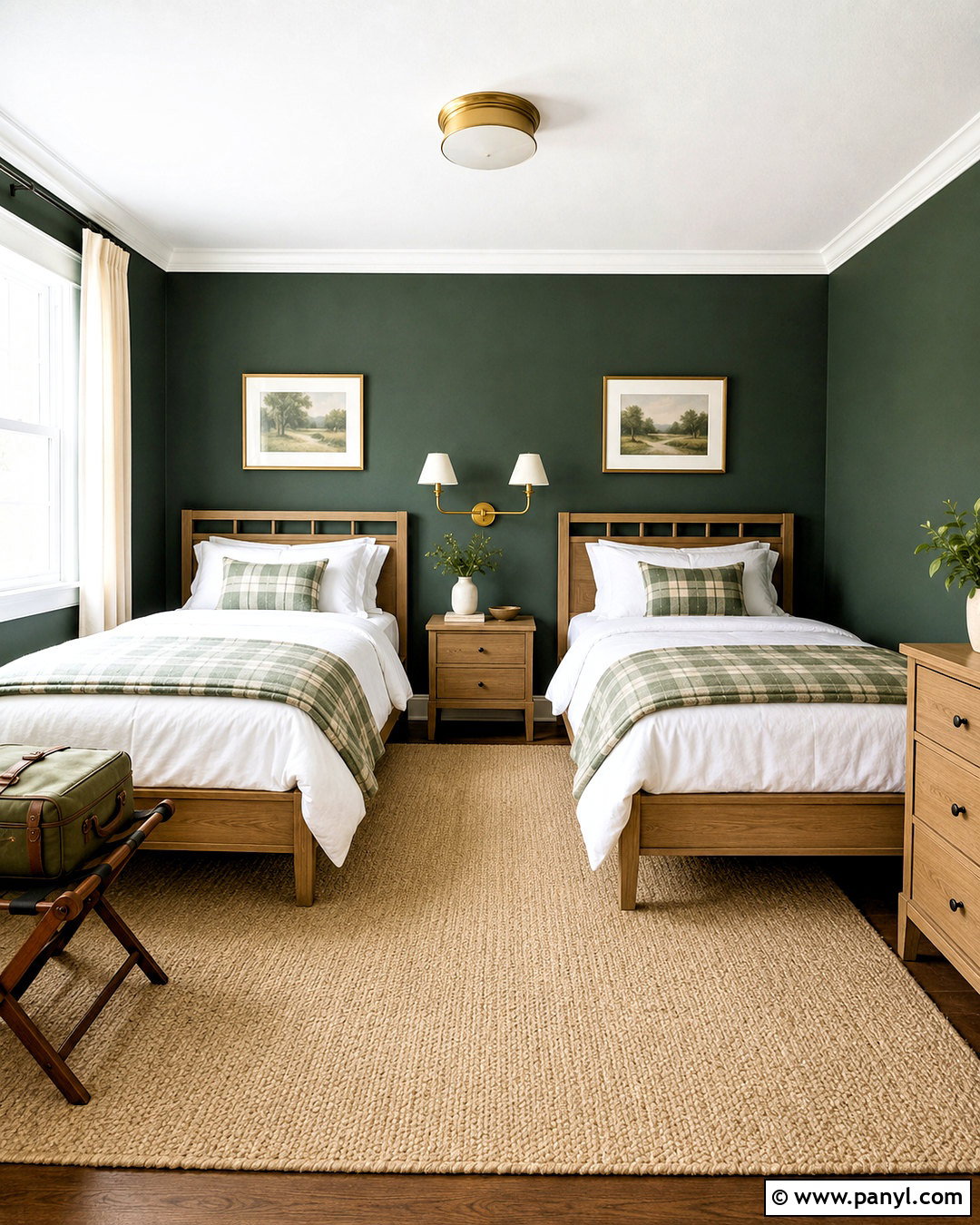 Dark Green Guest Bedroom With Twin Beds - 20 dark green walls bedroom ideas