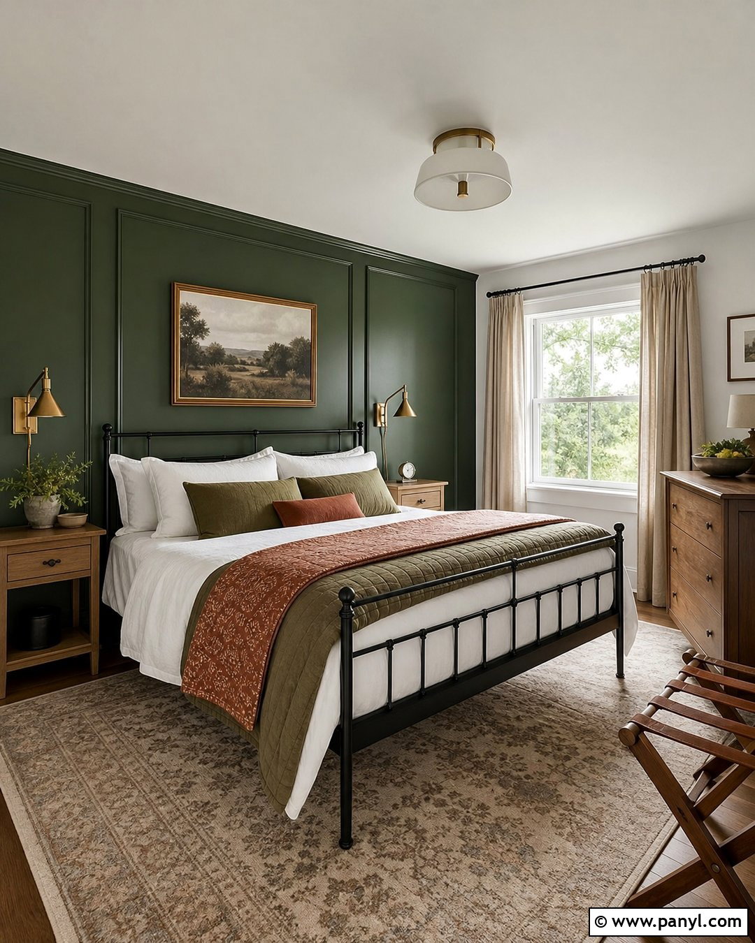 Dark Green Guest Room Feature Wall - 30 dark green feature wall ideas