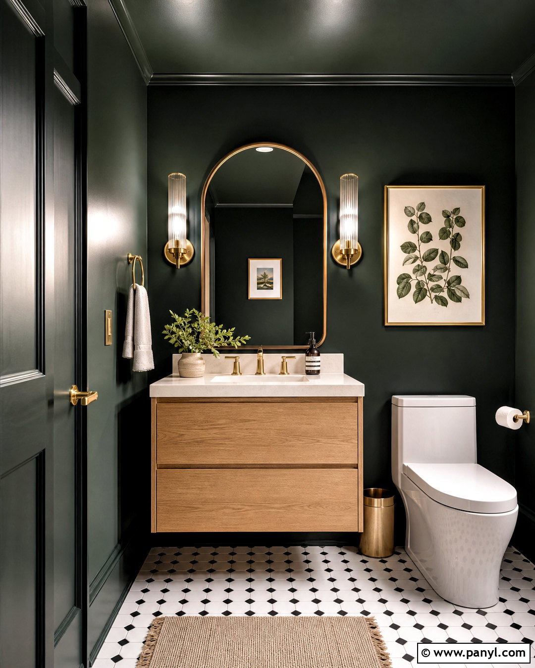 Dark Green Half Bathroom With Wood Vanity - 20 dark half bathroom ideas