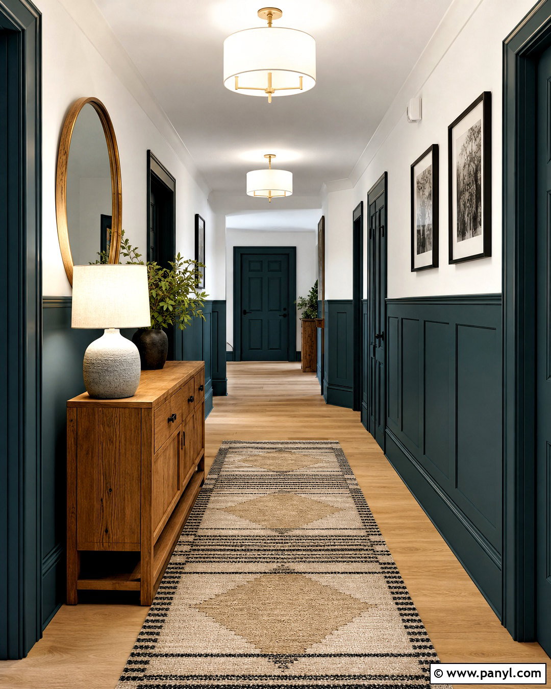 Dark Green Half Wall Hallway - 20 half green wall ideas
