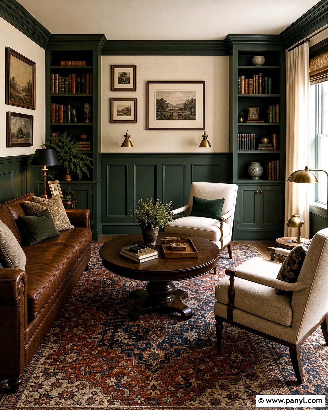 Dark Green Half Wall Paneling In A Reading Room - 20 half paneled walls