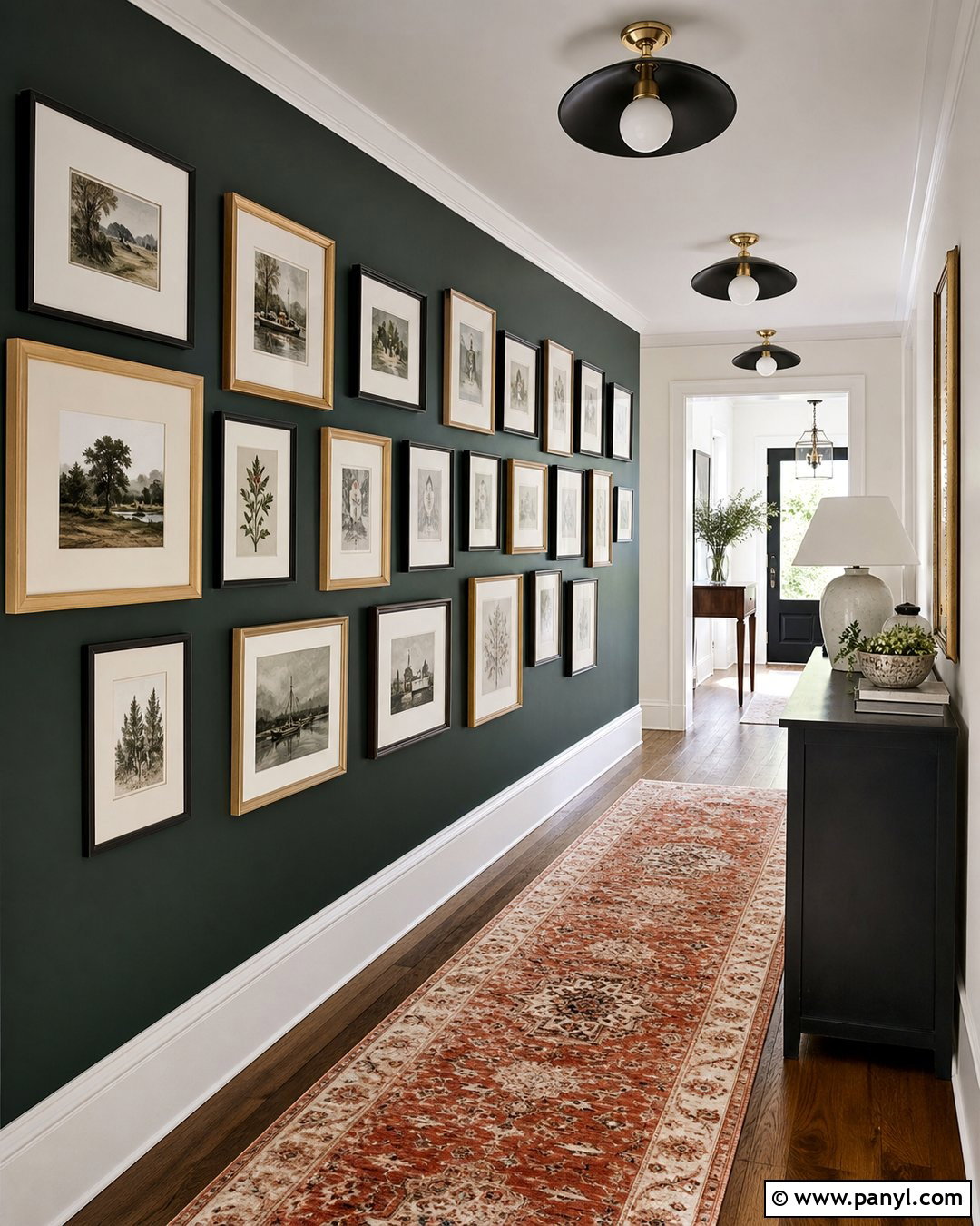 Dark Green Hallway Gallery Wall - 45 dark green accent wall ideas