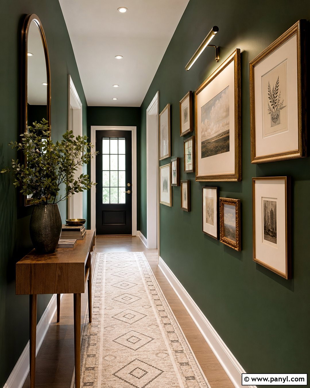 Dark Green Hallway Wall With Gallery Frames - 30 dark green wall color ideas