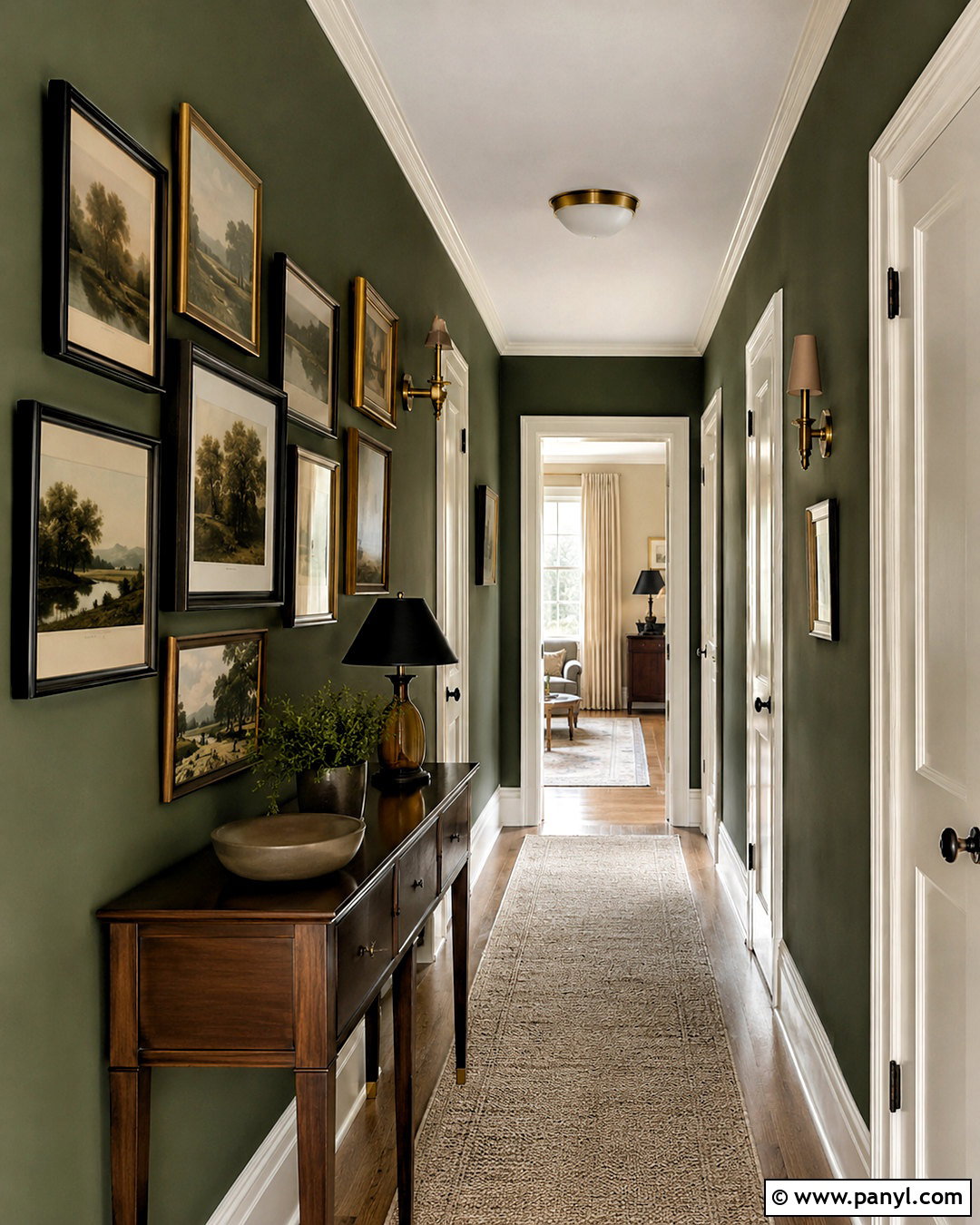 Dark Green Hallway With Picture Frames - 20 dark green decor ideas