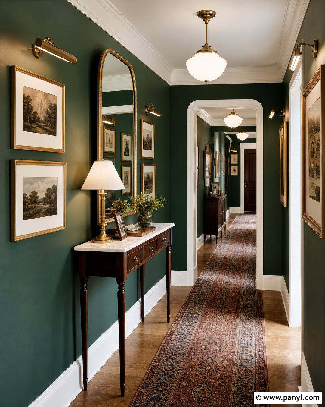 Dark Green Hallway With Picture Frames - 45 dark green walls