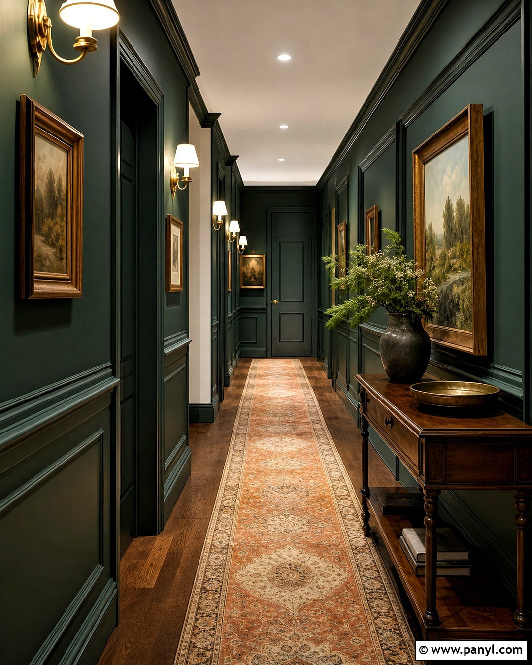 Dark Green Hallway With Picture Molding - 20 dark green interior ideas