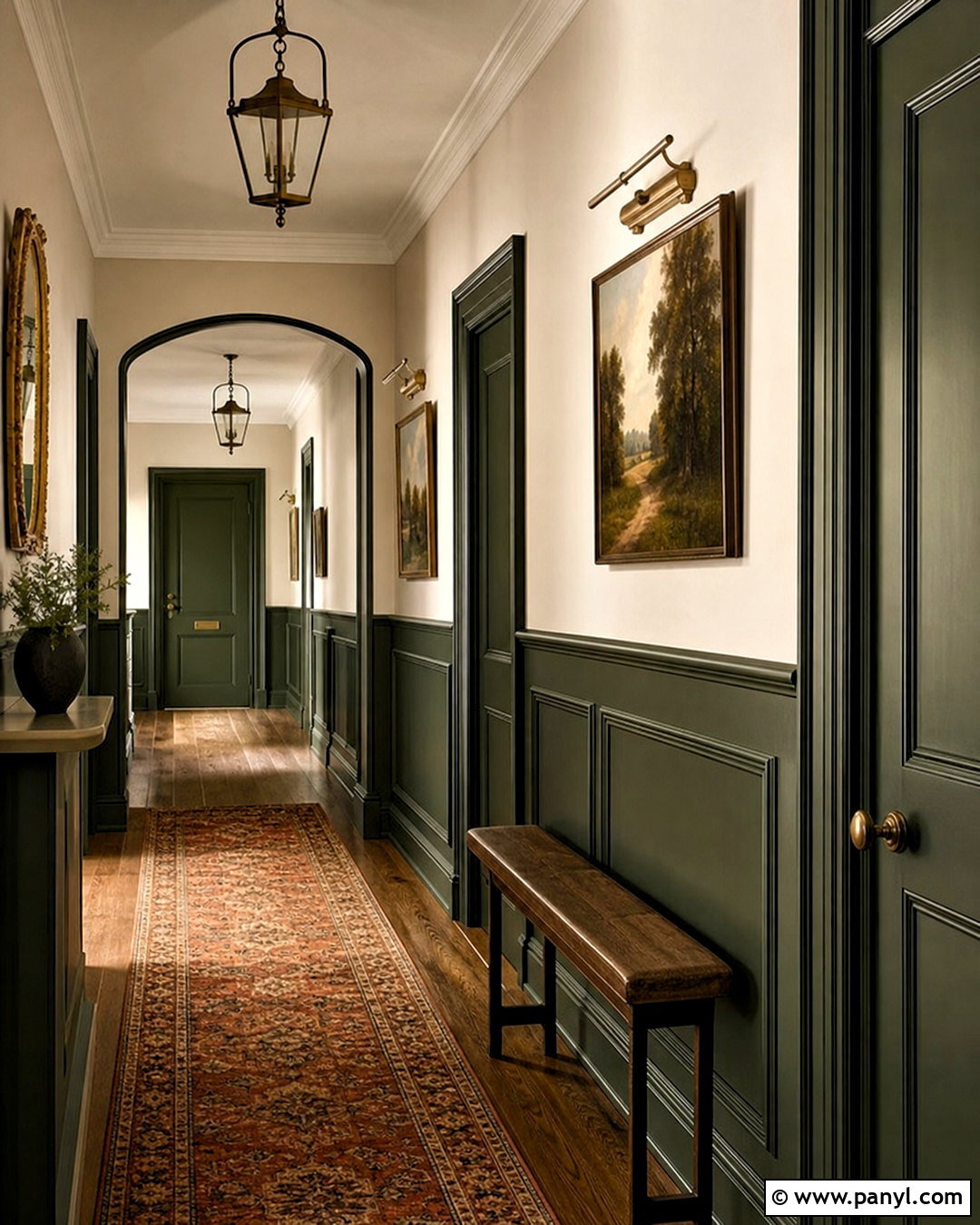 Dark Green Hallway With Wall Paneling - 20 dark green interior design ideas