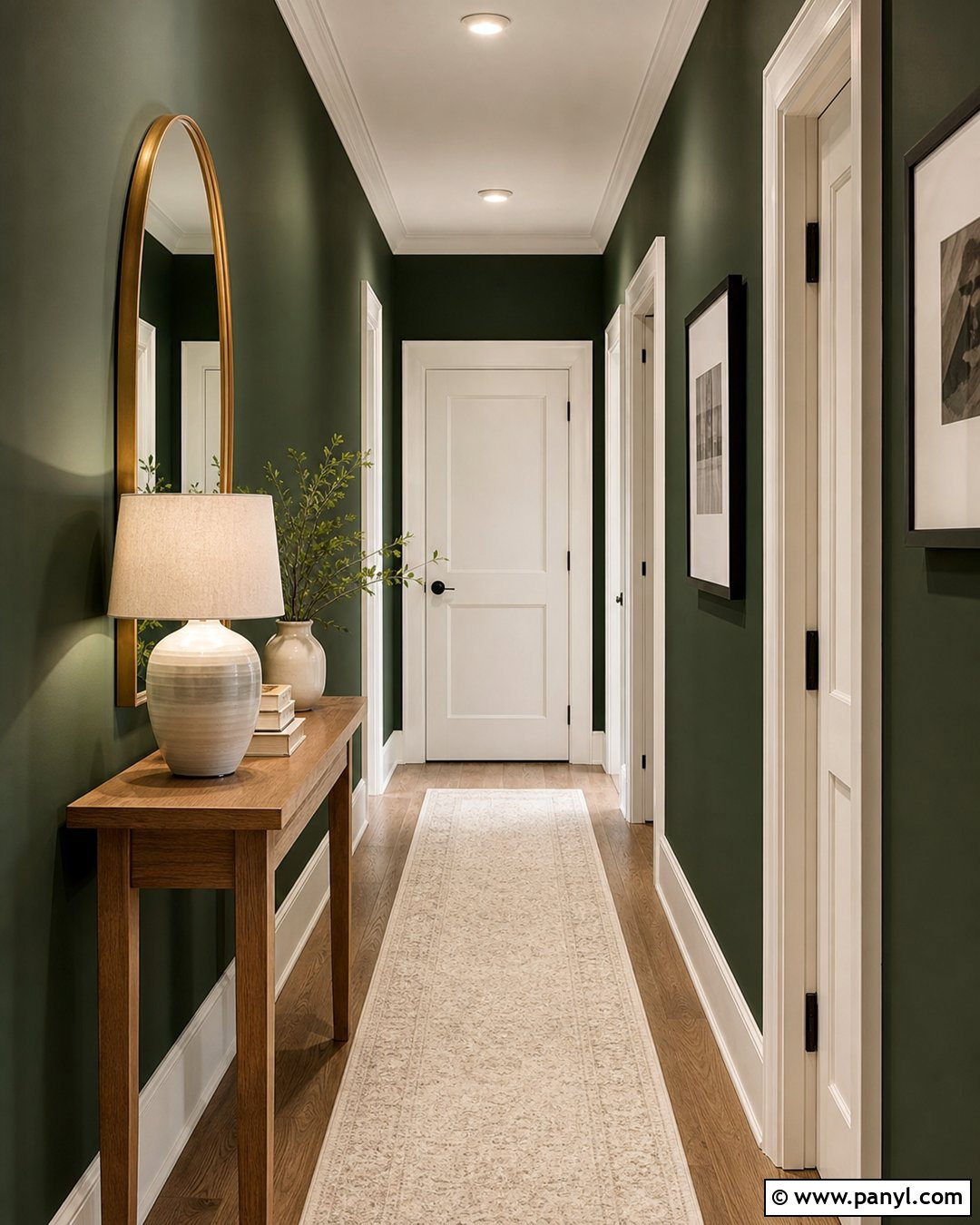 Dark Green Hallway With White Trim - 20 Dark Green Color For Wall Ideas