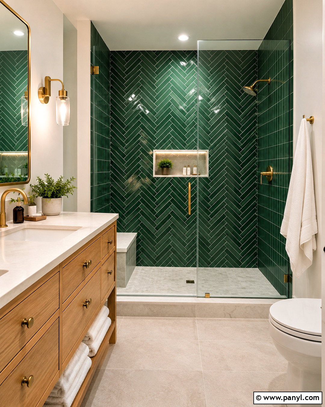 Dark Green Herringbone Bathroom Tile - 20 dark green bathroom decor ideas