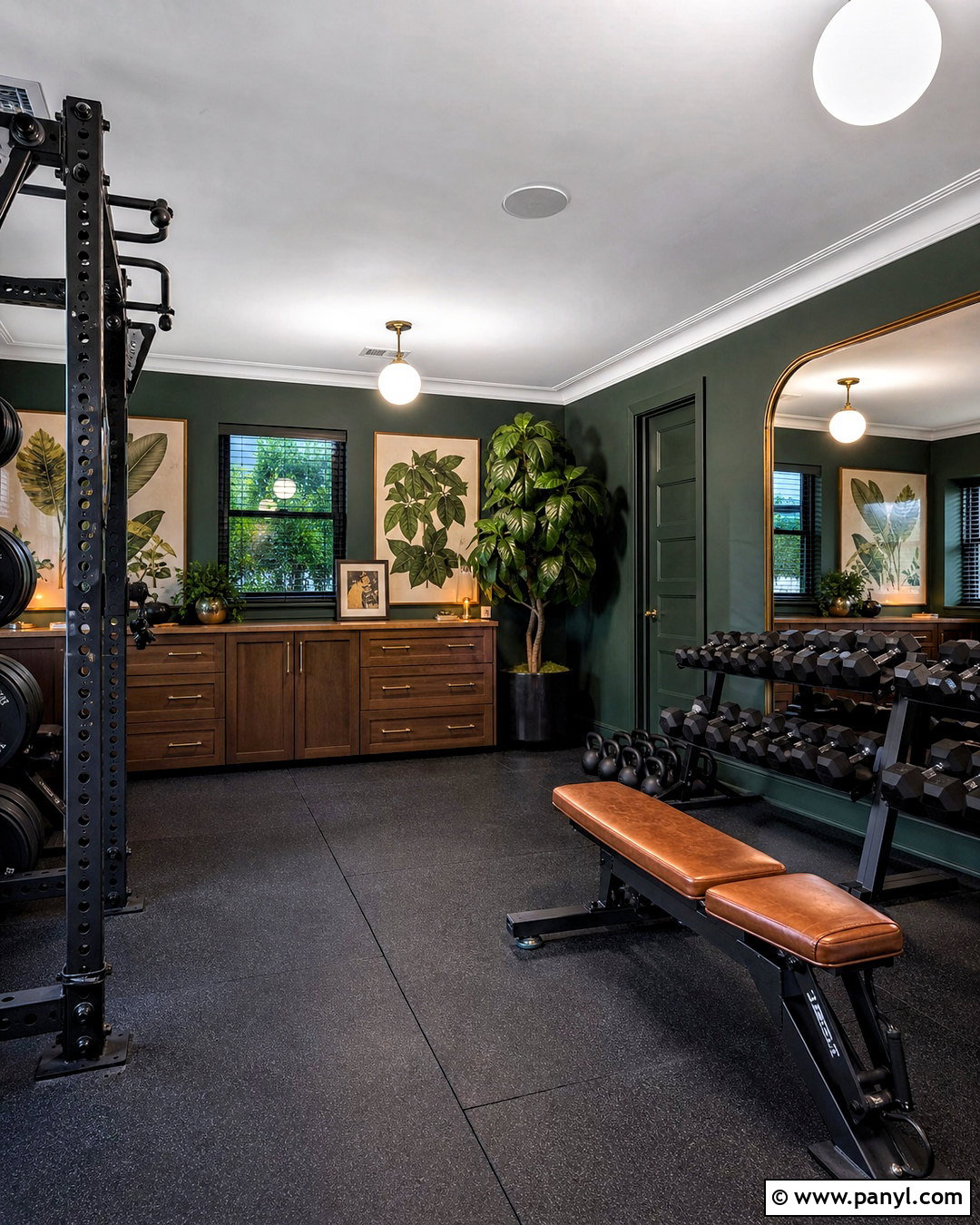 Dark Green Home Gym - 20 gym decorating ideas