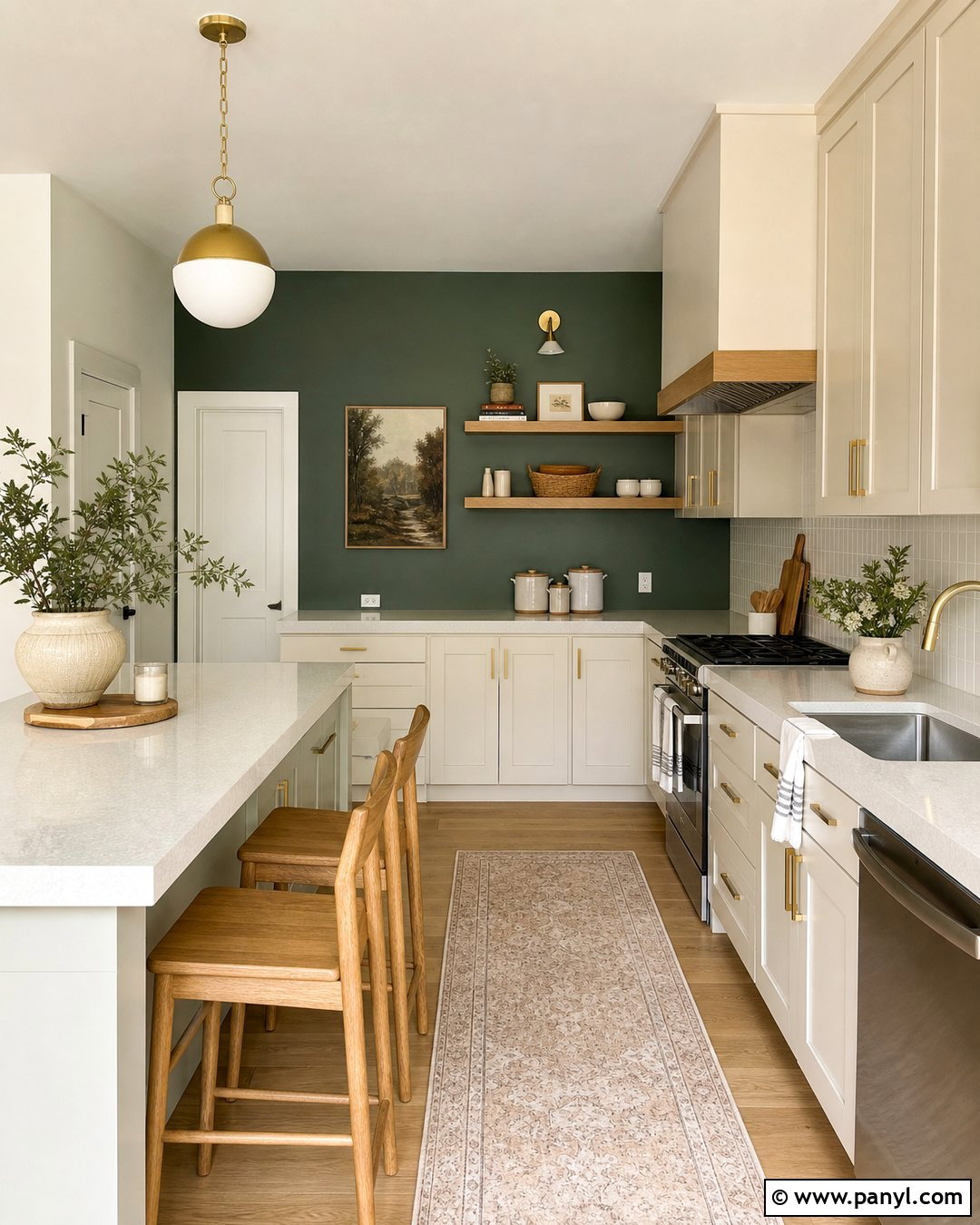 Dark Green Kitchen Accent Wall With White Cabinets - 45 dark green accent wall ideas