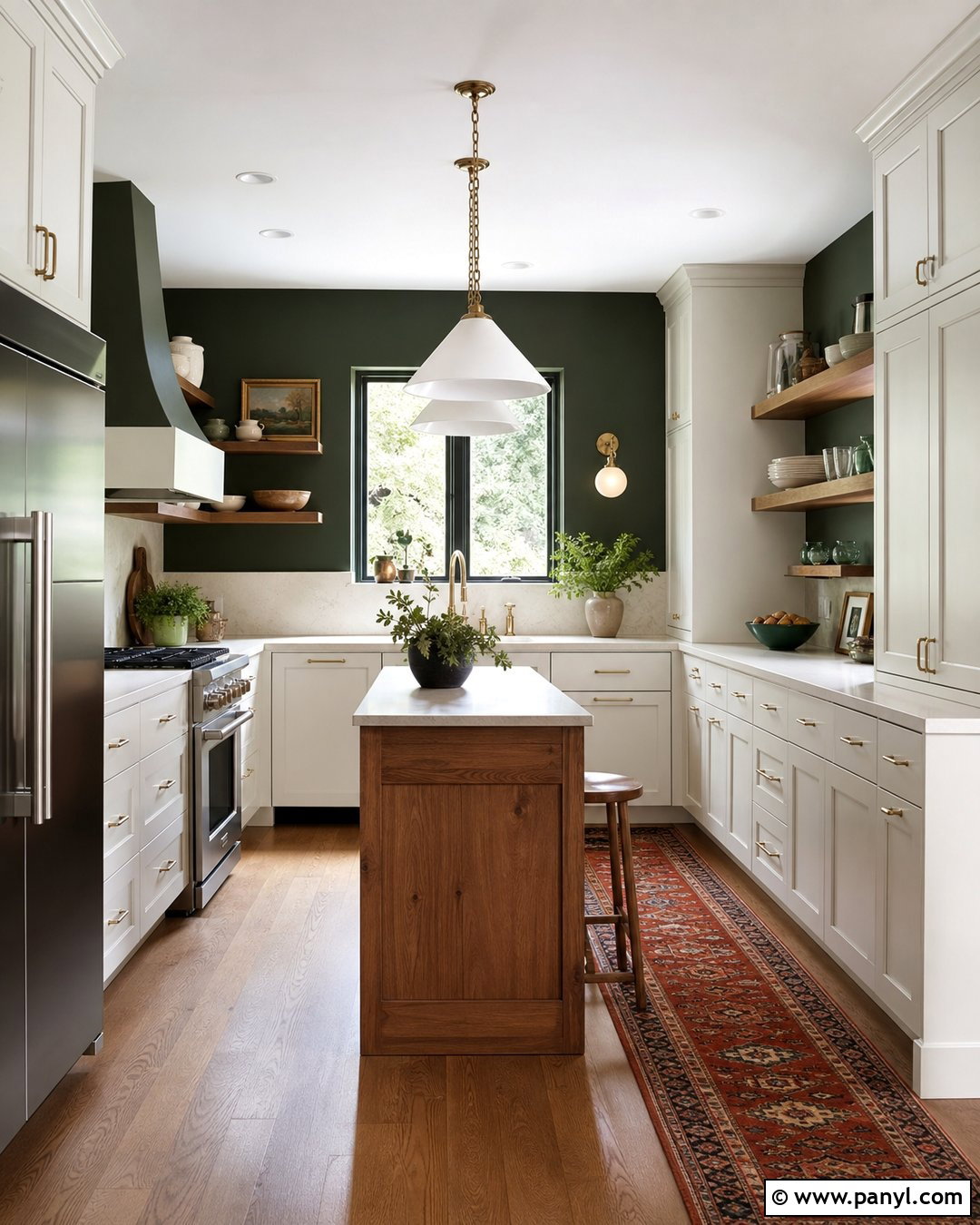 Dark Green Kitchen Wall With Cream Cabinets - 30 dark green wall color ideas
