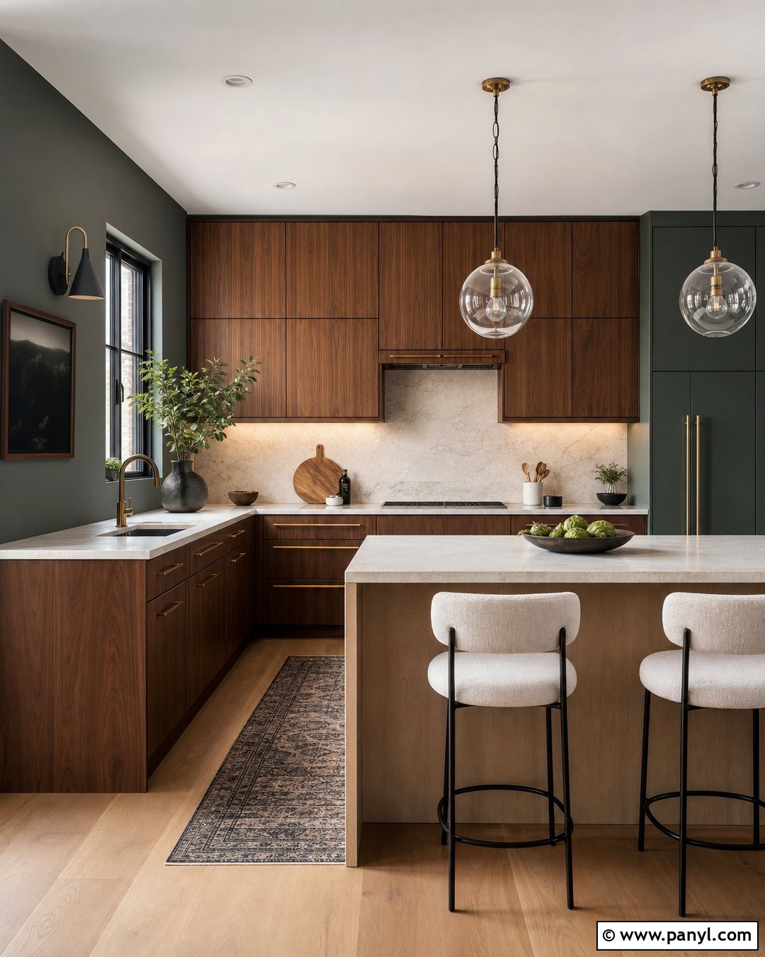 Dark Green Kitchen Wall With Dark Wood Cabinets - 30 dark green wall color ideas