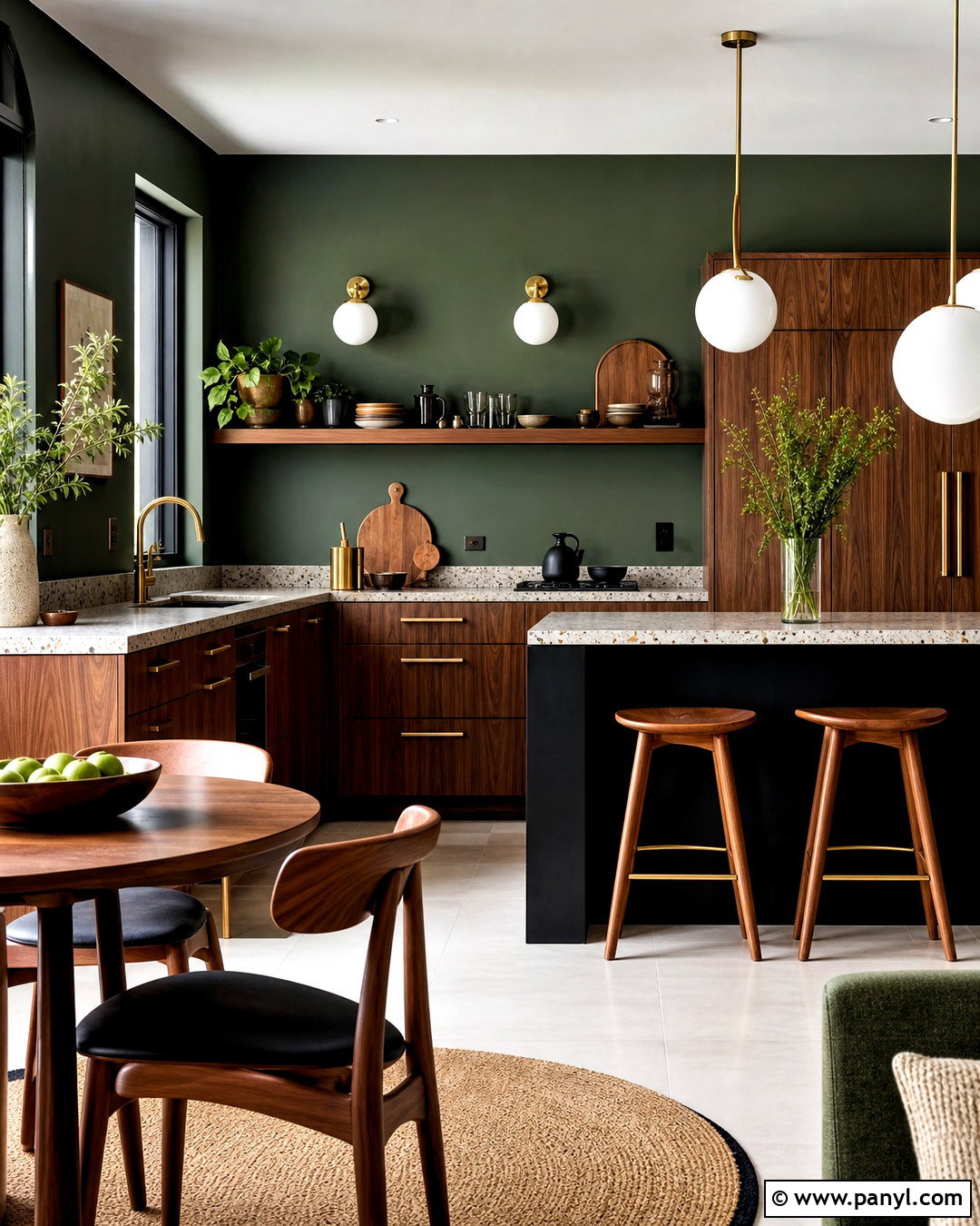 Dark Green Kitchen Walls With Walnut Cabinets - 20 dark green kitchen walls