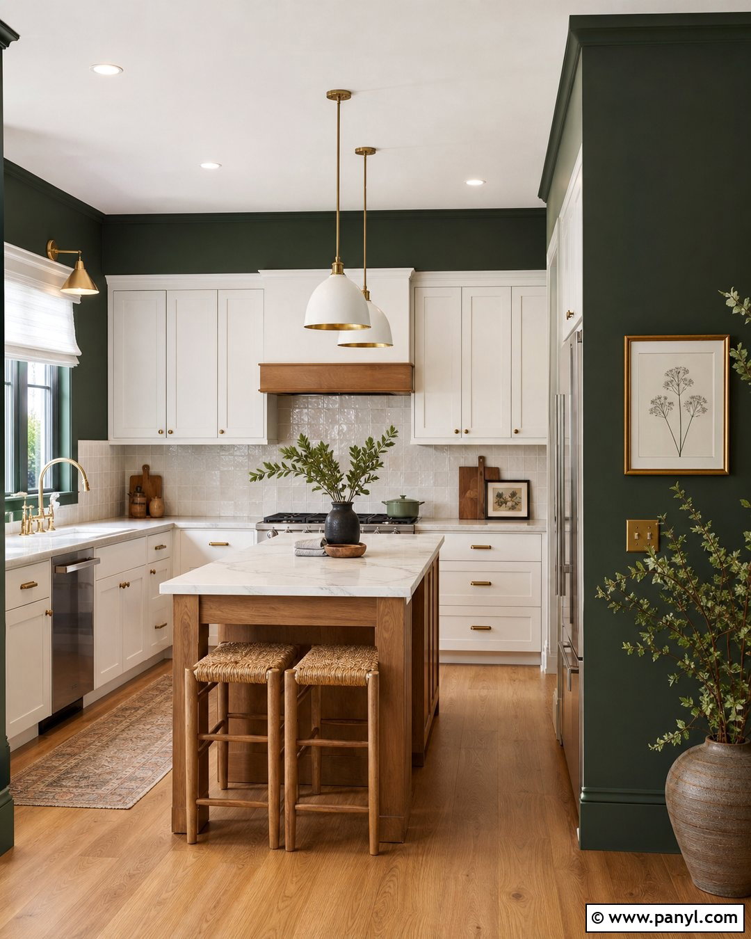 Dark Green Kitchen Walls With White Cabinets - 35 Dark Green Painted Walls