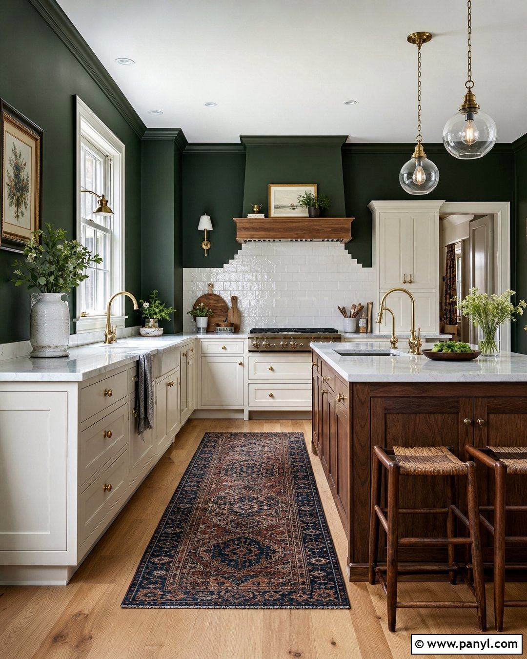 Dark Green Kitchen Walls With White Cabinets - 50 green walls