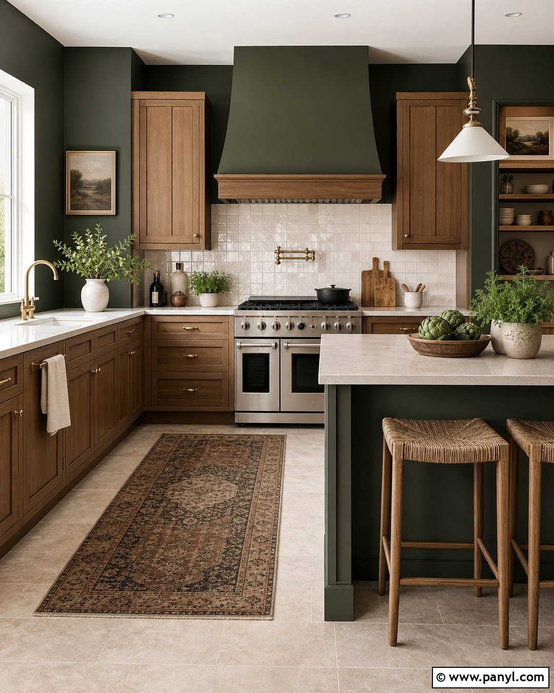 Dark Green Kitchen Walls With Wood Cabinets - 35 Dark Green Painted Walls