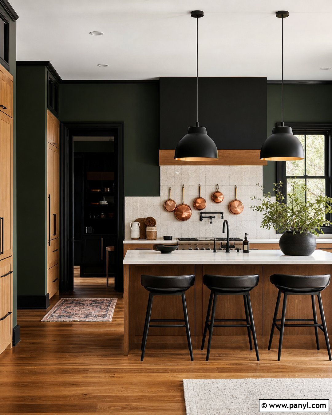 Dark Green Kitchen With Black Trim - 25 Green Wall Black Trim Ideas