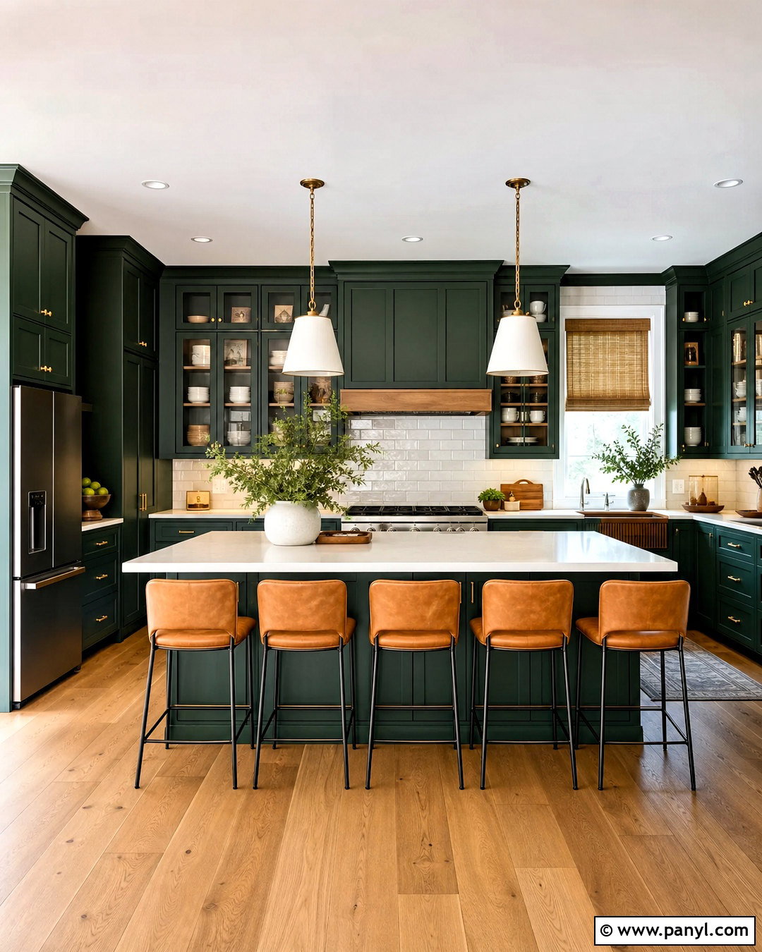 Dark Green Kitchen With Brass Hardware - 20 dark green interior design ideas