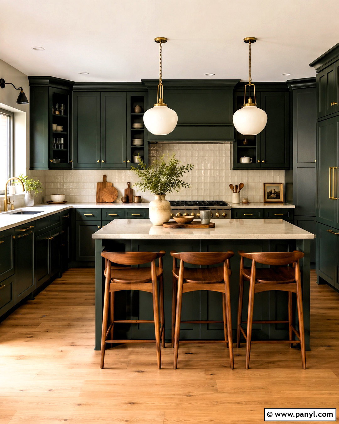 Dark Green Kitchen With Brass Hardware - 20 dark green decor ideas