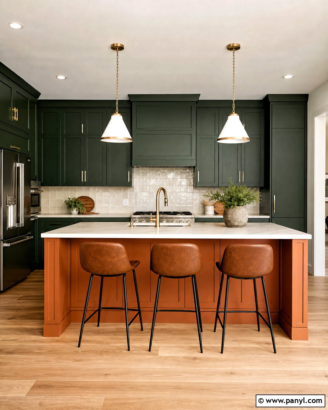 Dark Green Kitchen With Burnt Orange Island - 20 green and orange kitchen ideas