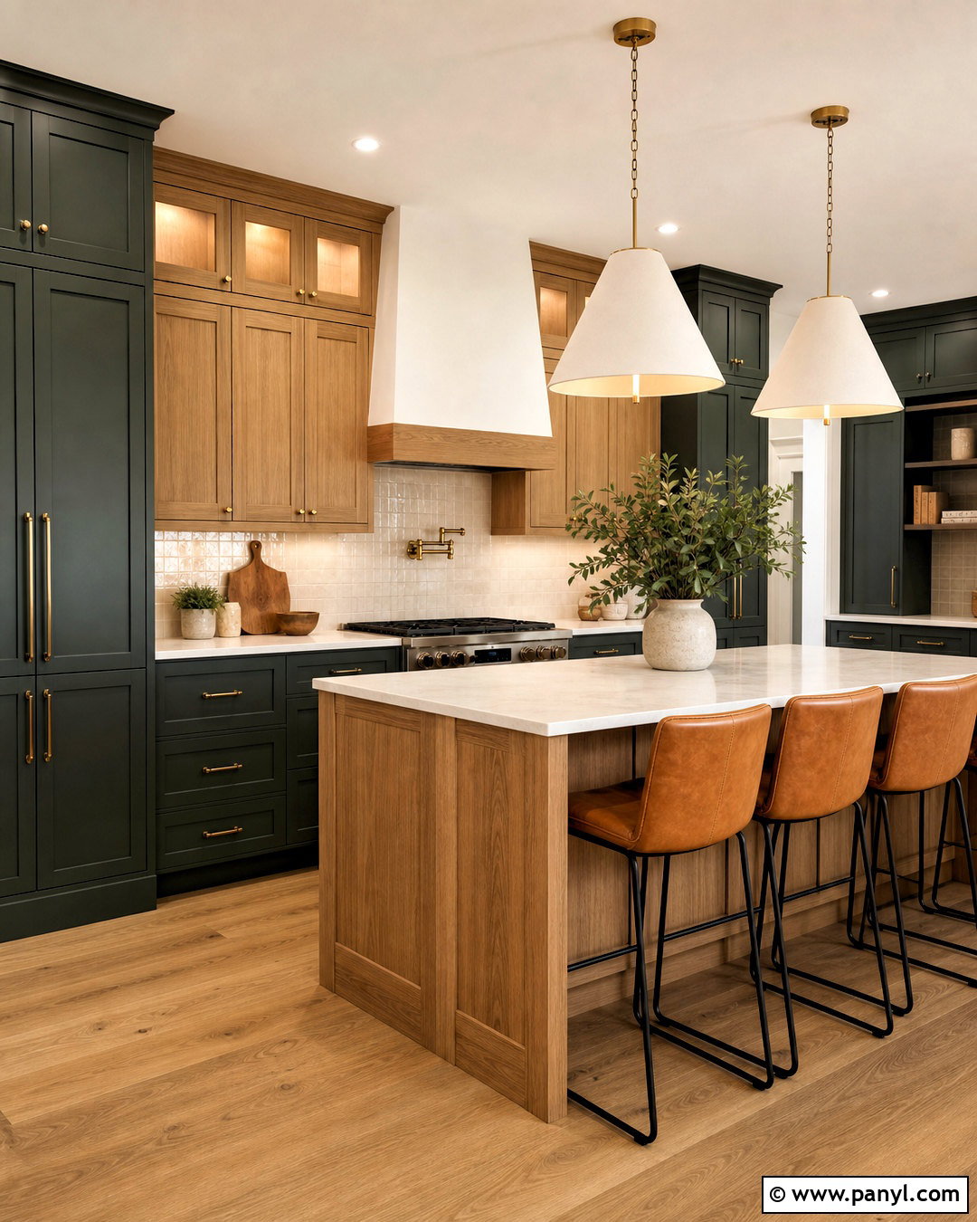 Dark Green Kitchen With Natural Oak - 20 dark green interior ideas