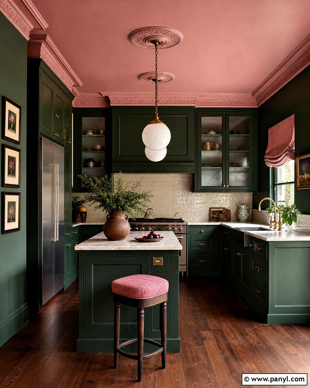 Dark Green Kitchen With Pink Ceiling - 20 pink and green kitchen ideas