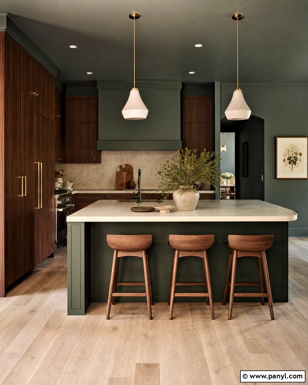 Dark Green Kitchen With Walnut Cabinets - 20 green and brown kitchen ideas