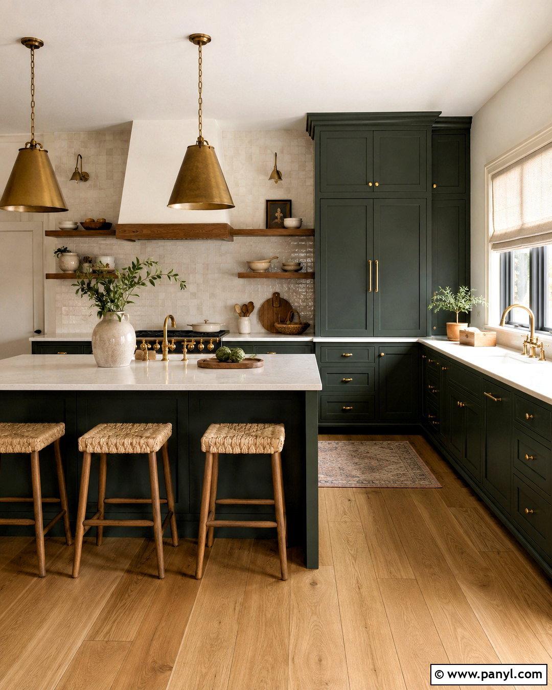 Dark Green Kitchen With Warm Wood - 20 dark kitchen ideas