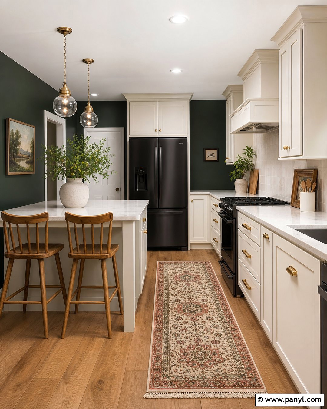 Dark Green Kitchen With White Cabinets - 45 dark green walls