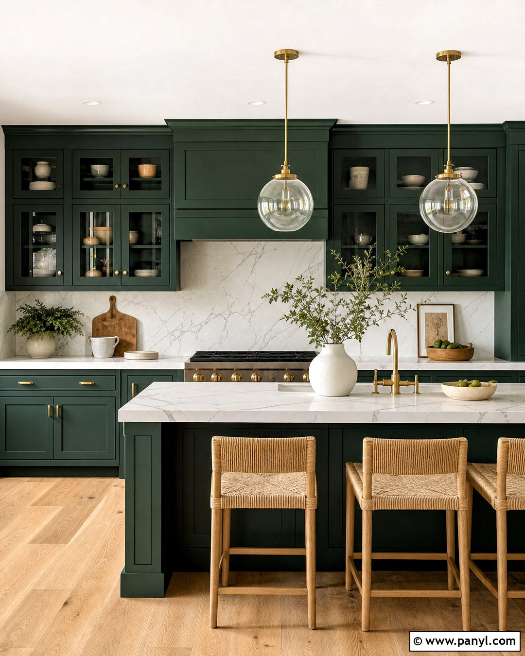 Dark Green Kitchen With White Marble - 20 dark green interior ideas