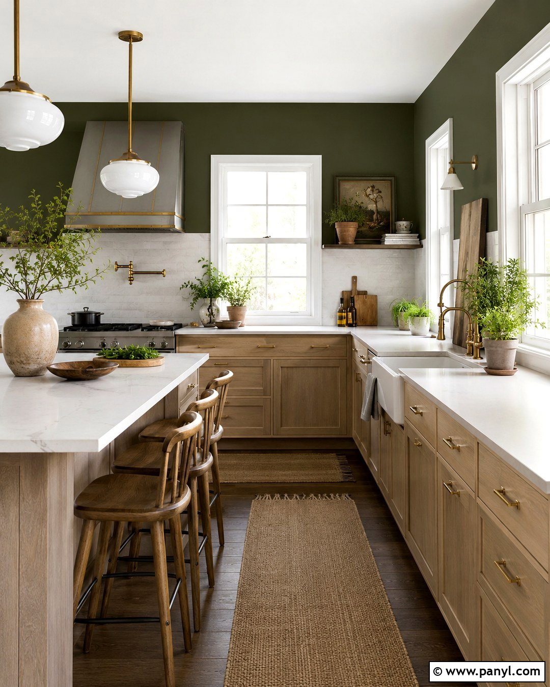 Dark Green Kitchen With White Windows - 20 Dark Walls With White Windows