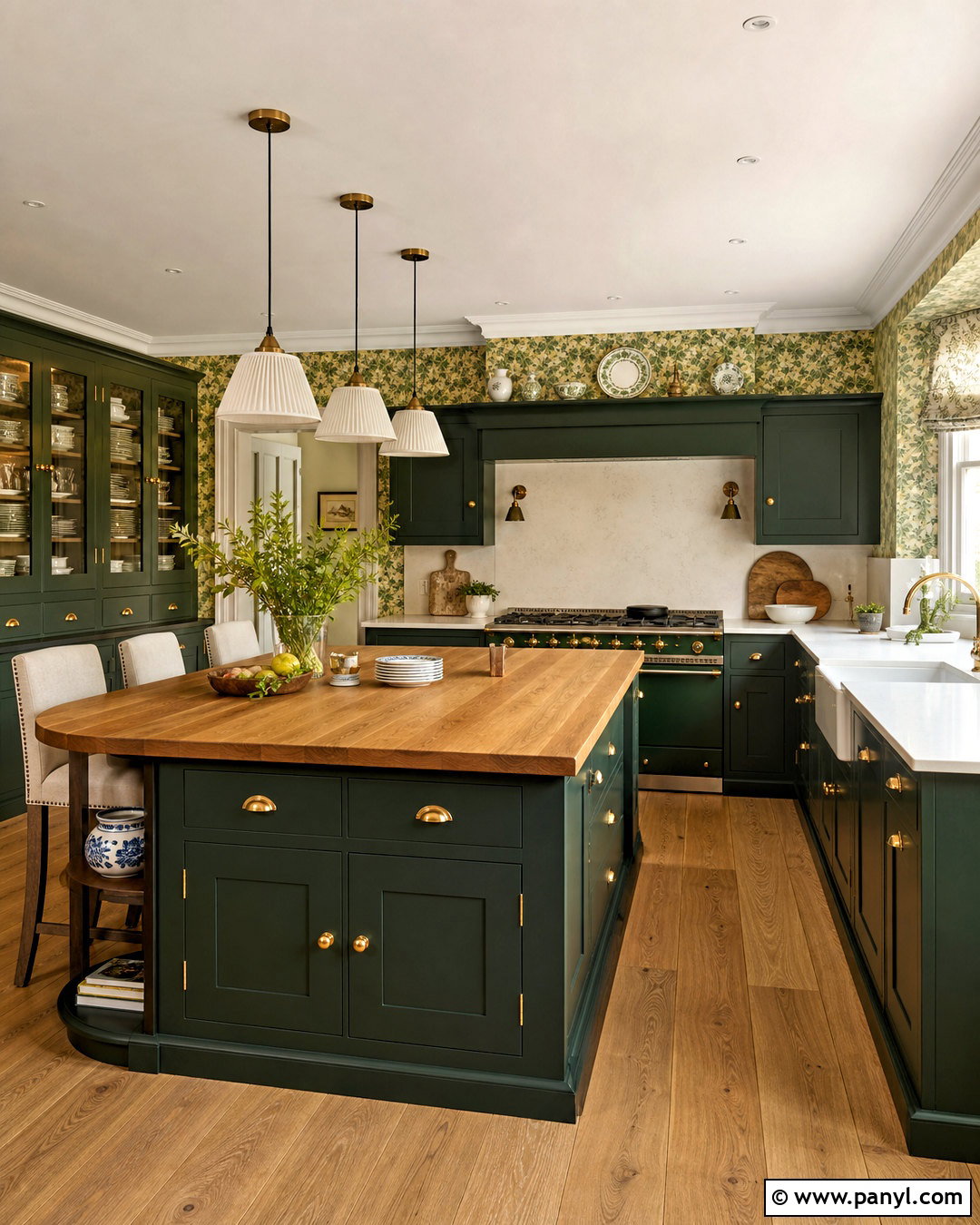 Dark Green Kitchen With Yellow Floral Wallpaper - 20 green and yellow kitchen ideas