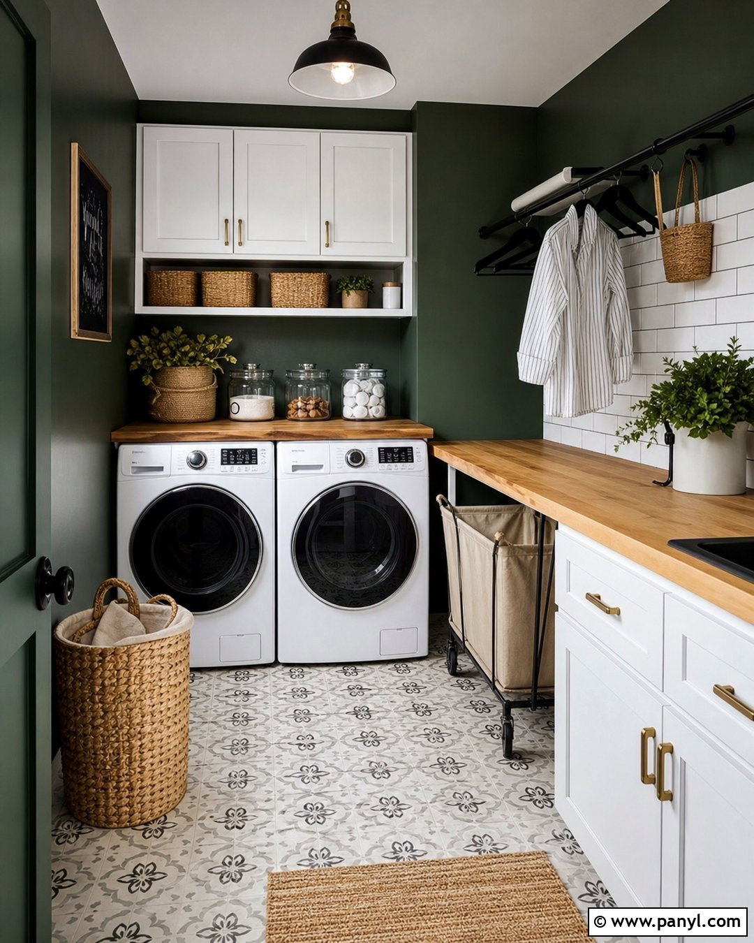 Dark Green Laundry Room Wall With White Cabinets - 30 dark green wall color ideas