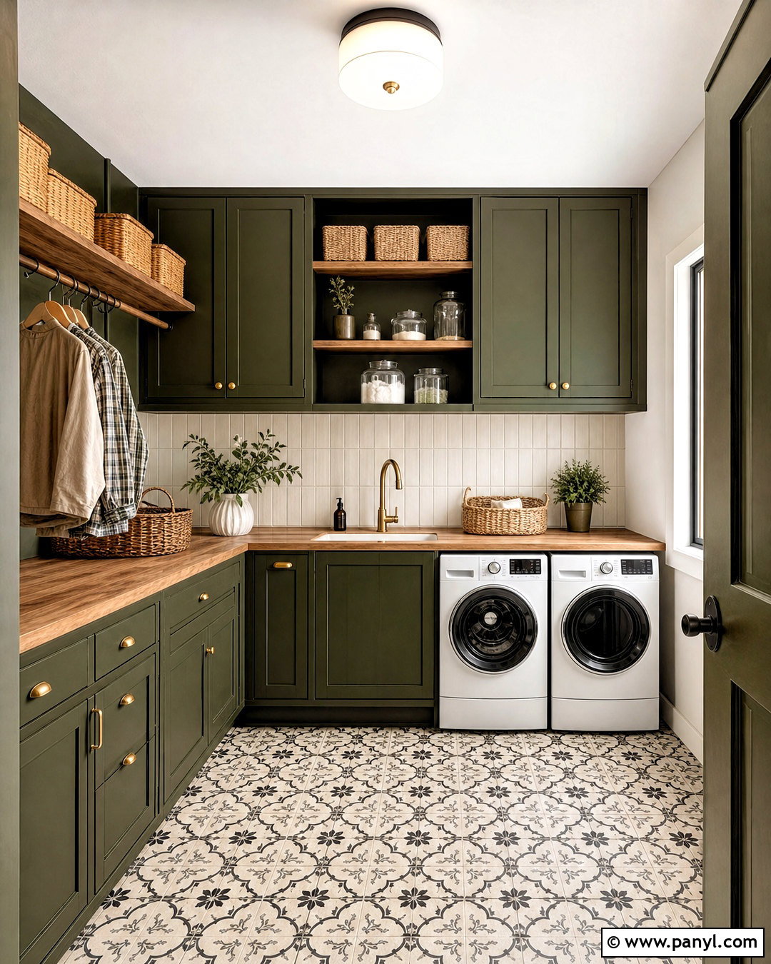 Dark Green Laundry Room With Butcher Block - 20 dark green interior ideas