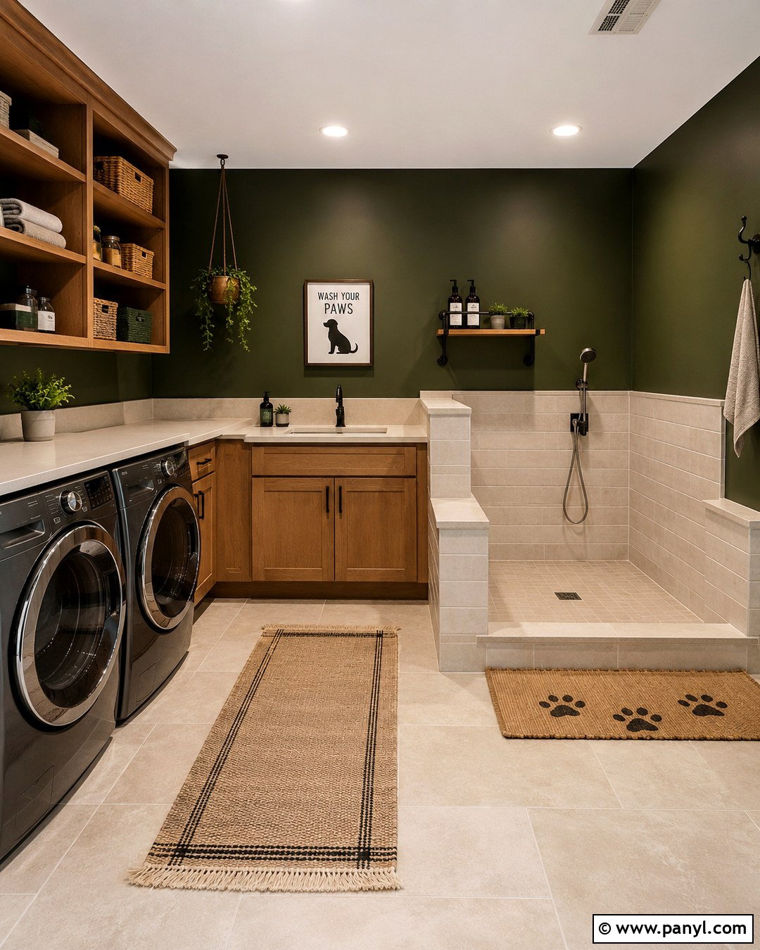 Dark Green Laundry Room With Dog Wash Station - 20 Dark Wall Laundry Room Ideas