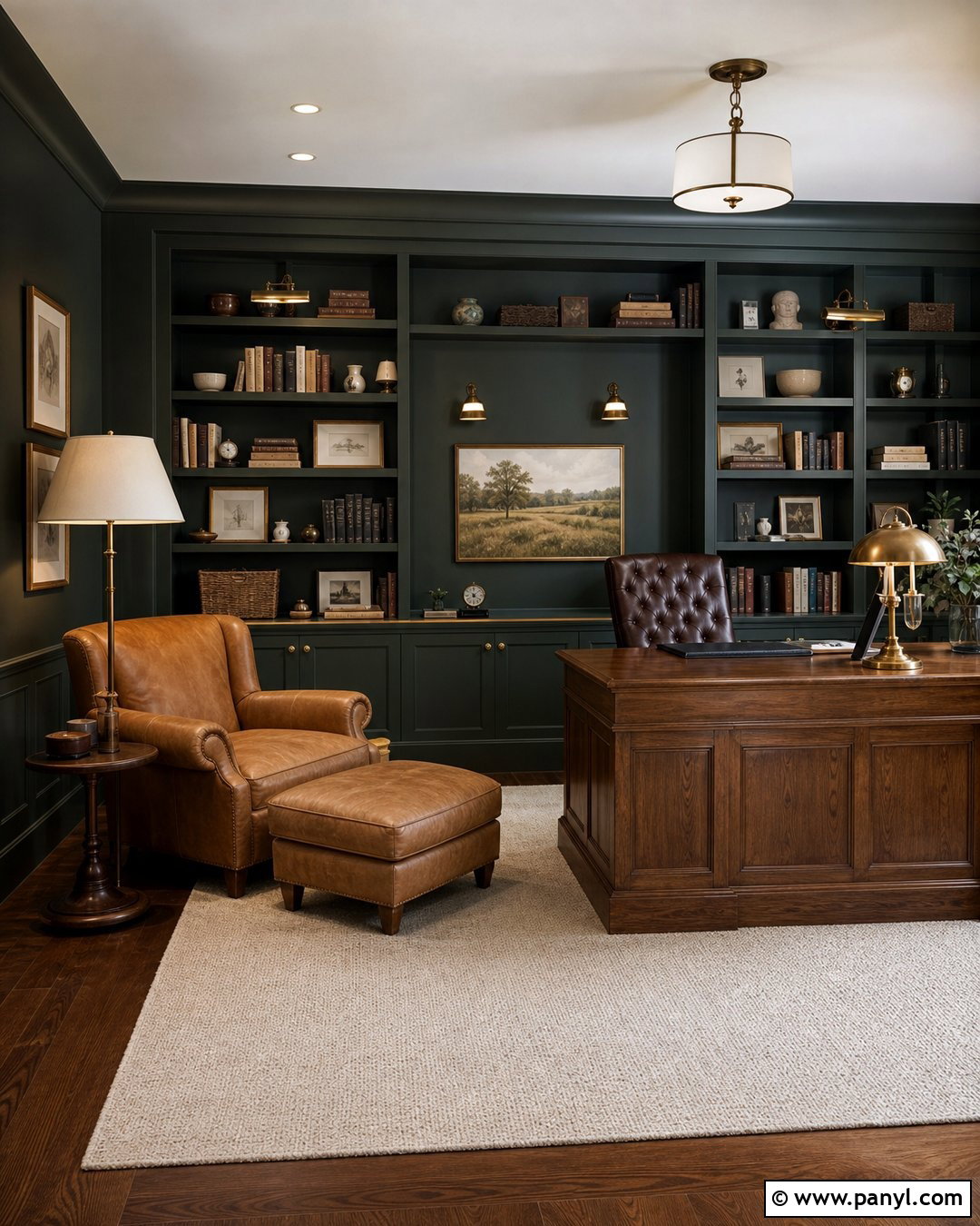 Dark Green Library Office - 20 Cozy Library With Dark Green Walls