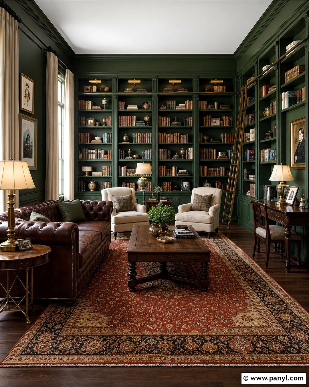 Dark Green Library Walls - 45 dark green walls