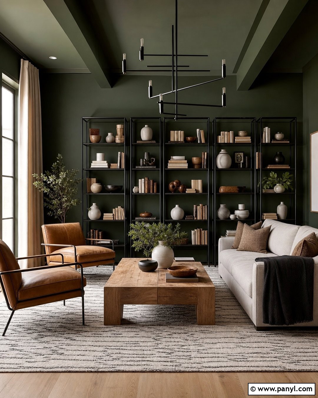 Dark Green Library With Black Accents - 20 Cozy Library With Dark Green Walls
