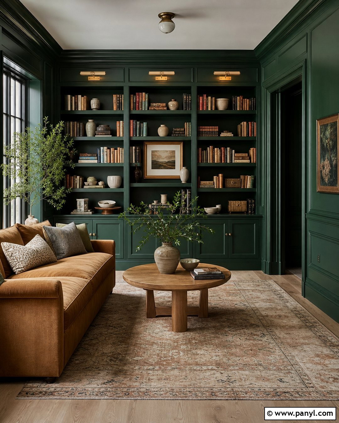 Dark Green Library With Painted Built-Ins - 20 Cozy Library With Dark Green Walls