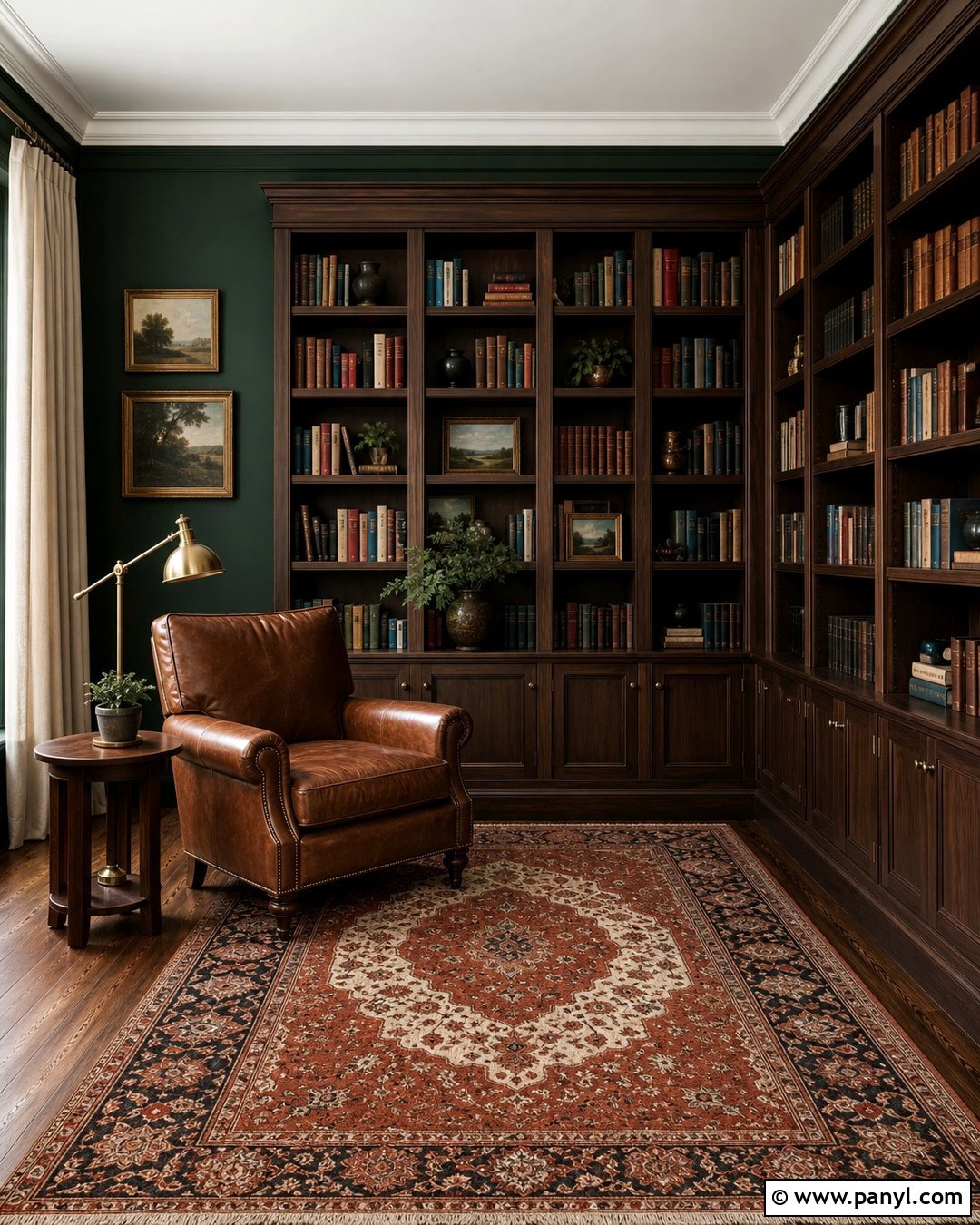 Dark Green Library With Wood Bookshelves - 20 Cozy Library With Dark Green Walls