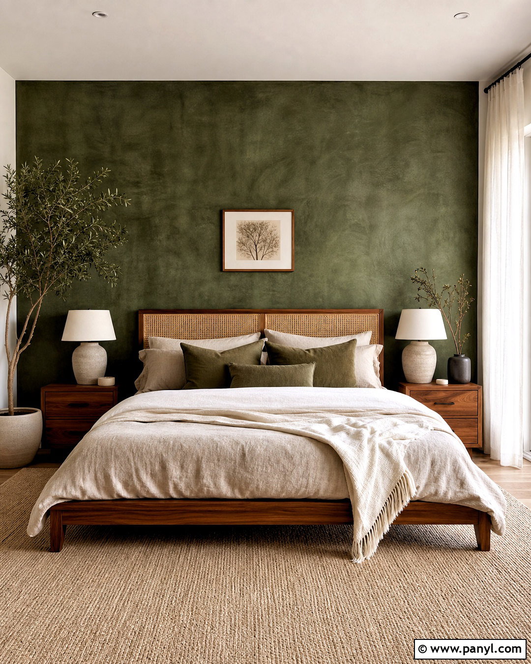 Dark Green Limewash Accent Wall - 20 dark green accent wall bedroom ideas