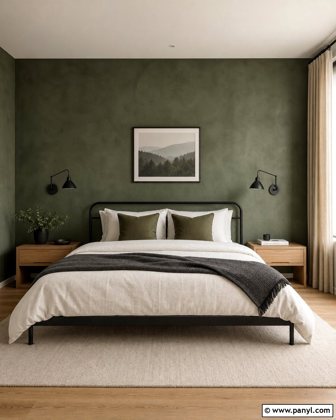 Dark Green Limewash Bedroom With Black Accents - 30 dark green limewash walls