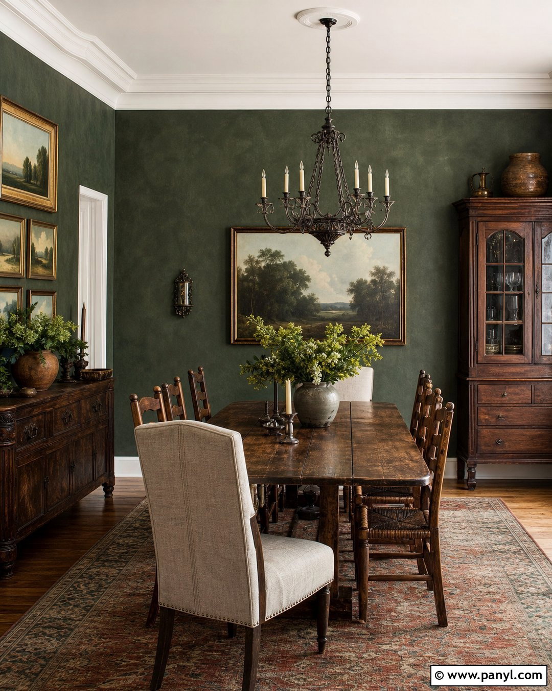 Dark Green Limewash Dining Room With Antique Wood - 30 dark green limewash walls