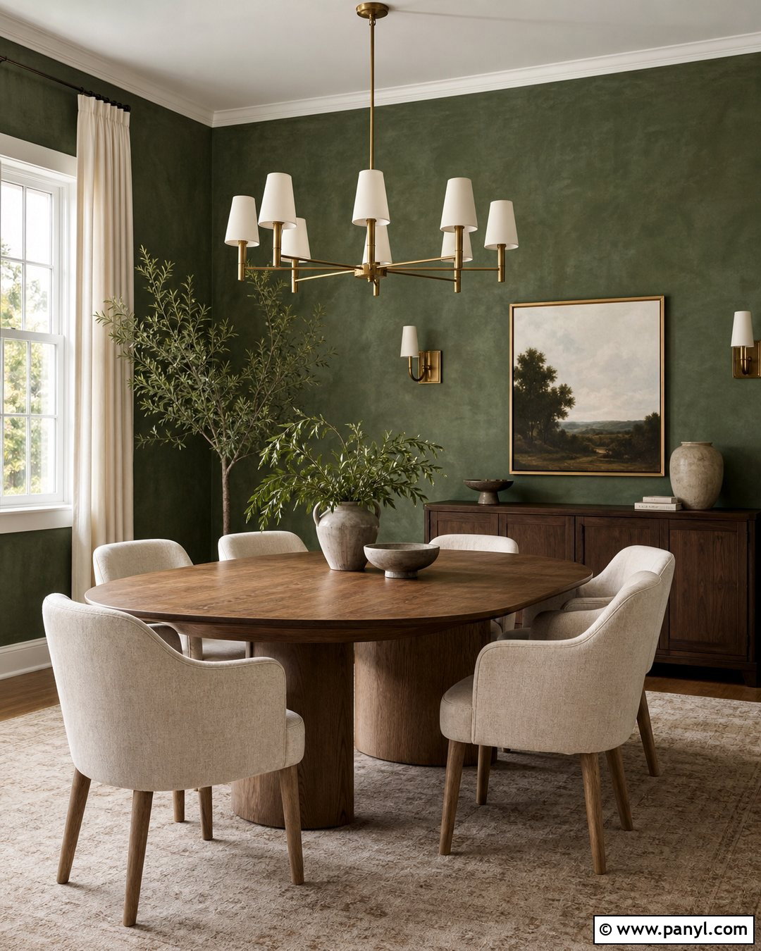 Dark Green Limewash Dining Room With Brass Lighting - 30 dark green limewash walls