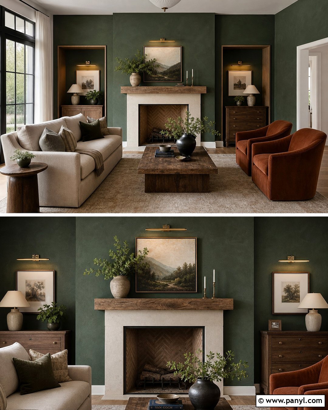 Dark Green Limewash Fireplace Wall With Limestone Hearth - 30 dark green limewash walls