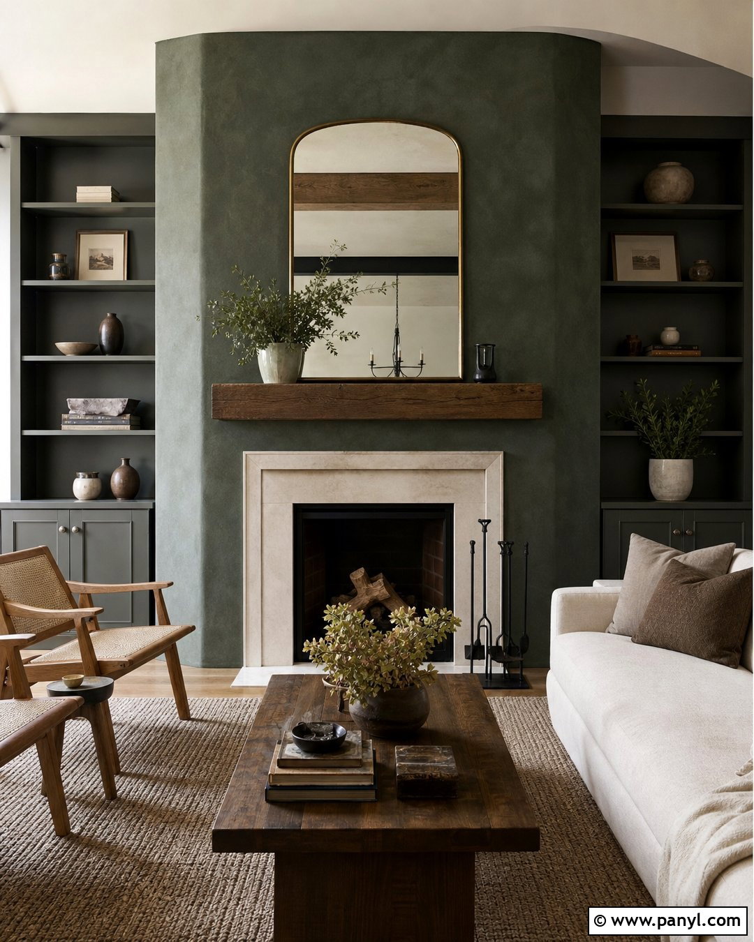 Dark Green Limewash Fireplace Wall - 25 Limewash Dark Green Ideas