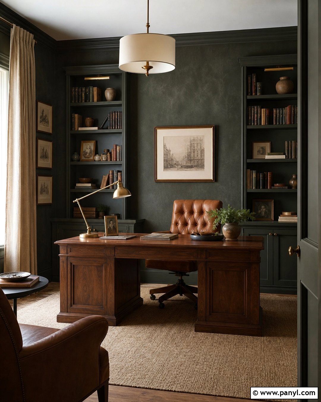 Dark Green Limewash Home Office - 25 Limewash Dark Green Ideas